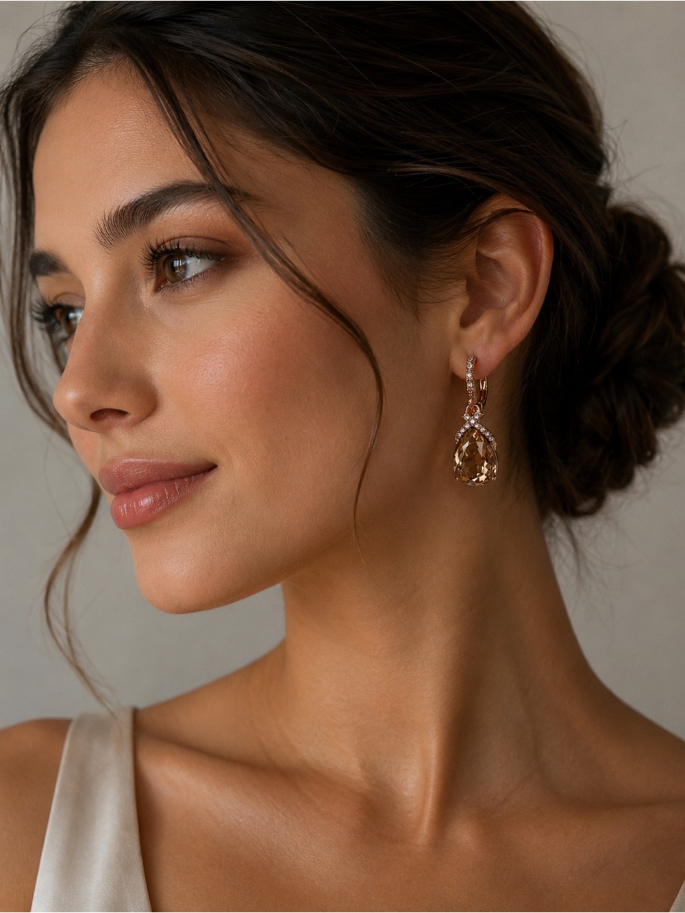 Givenchy Rose Gold Crystal Teardrop Drop Champagne Faceted Statement Earrings